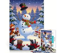 Rompecabezas de Animales del Bosque de muñecos de Nieve en Invierno para Adolescentes, 1000 Piezas, colección de Arte de Corte Claro, Mejora la Calma y la relajación (50x75cm)