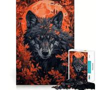 Rompecabezas de Animales Lobo Luna Roja 1000 Piezas Entrenamiento Mental Divertido Piezas sin Rebabas Corte Limpio Actividad Absorbente para Noches tranquilas (50x75cm)