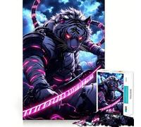 Rompecabezas de Animales Tigre Blanco Samurai de 1000 Piezas Juego de Habilidad Mental Ajuste Estable Sin Piezas Que se muevan Un pasatiempo Divertido para Fines de Semana Largos (38x52cm)