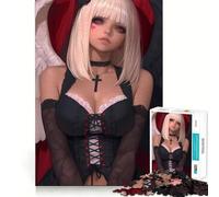 Rompecabezas de Anime Angel with Black Dress Girl de 1000 Piezas Juego Que estimula el Cerebro Ajuste Espacios Entretenimiento Acogedor para Interiores para Todos (38x26cm)