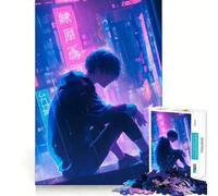 Rompecabezas de Anime Boy in Neon City para Adultos,1000 Piezas,Juego de Memoria,Ajuste Firme,Montaje Seguro,Juego de construcción de Conexiones significativas (38x52cm)