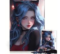 Rompecabezas de Anime Cat Girl Blue Neon de 1000 Piezas para estimular la Mente, Relajante y Divertido, de Corte Suave, cumpleaños (50x75cm)