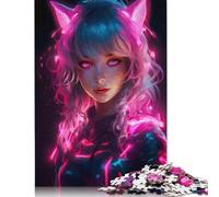 Rompecabezas de Anime Cat Girls Rosa neón para Adultos y Adolescentes, 1000 Piezas, de Madera, para Adultos y Adolescentes a Partir de 12 años, 1000 Piezas (75 x 50 cm).