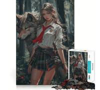 Rompecabezas de Anime Chica y Lobo,1000 Piezas,Juguete de construcción Focus,Ajuste Huecos,Actividad gratificante para días lluviosos (38x26cm)