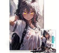 Rompecabezas de Anime Chica Zorro bajo la Lluvia de 1000 Piezas para Adolescentes Entrenamiento de Memoria Diversión,conexión Limpia y sin interrupciones Actividad Relajante para Grupos