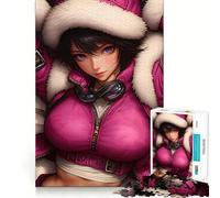 Rompecabezas de Anime con Chica en Rosa y Atuendo de Invierno,1000 Piezas,Juego de concentración Mental,Corte de precisión,Bordes Suaves,Actividad Absorbente para Noches tranquilas (38x52cm)