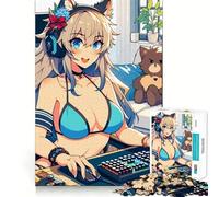 Rompecabezas de Anime con Chica Gamer en Bikini para Adultos,1000 Piezas,Juego de Memoria,Ajuste Firme,Montaje Seguro,Juego de construcción de Conexiones significativas (38x26cm)