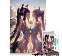 Rompecabezas de Anime con Chicas Zorro al Atardecer,1000 Piezas,Juguete para Adultos,desafío Mental,Corte preciso,alineación, Actividad Nocturna Divertida para Toda la Familia (50x75cm)