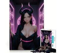 Rompecabezas de Anime con diseño de Chica Demonio en neón,1000 Piezas,para Adultos,un desafío Mental Juguete con Cortes precisos y alineación Actividad Divertida para Toda la Familia
