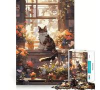 Rompecabezas de Anime con diseño de Florista y Gato durmiendo,1000 Piezas,Juguete Creativo,componentes Resistentes y de Corte Limpio,Ideal para Viajar,Juego Mental, (38x52cm)