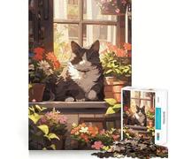 Rompecabezas de Anime con diseño de Gato Florista,1000 Piezas,Juguete para Adultos Que desafía la Mente,Corte preciso,alineación, Actividad Divertida para Toda la Familia (38x52cm)