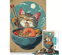 Rompecabezas de Anime con diseño de Gato y tazón de Ramen para Adultos,1000 Piezas,Juego Think Boost,Estructura de Encaje precisa,fácil de Aprender,diversión para Toda la Familia (50x75cm)