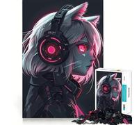 Rompecabezas de Anime con Forma de Gato y Auriculares,1000 Piezas,Juego de concentración Mental,diseño Ajustado sin Huecos,desafío Cerebral Interactivo para el hogar (38x26cm)