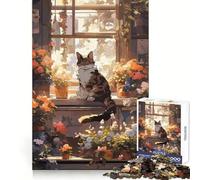 Rompecabezas de Anime con Gato durmiendo y Florista, 1000 Piezas, para Adolescentes, para Mejorar la Memoria, para Pasar un rato Agradable, Regalo Elegante de Navidad (38x52cm)