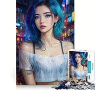 Rompecabezas de Anime Cyberpunk Girl in Neon City Rain,1000 piezas,juguete para desarrollar la capacidad cognitiva,superficie lisa y sin rebabas,actividad relajante para grupos en interiores (50x75cm)
