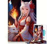 Rompecabezas de Anime de 1000 Piezas con diseño de Chica Zorro,Fuego y Zorro Ideal para Adolescentes,estimula el Cerebro,Encaja Perfectamente sin Huecos y es una Actividad Relajante para Grupos