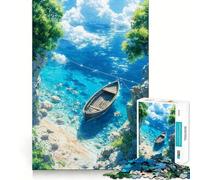 Rompecabezas de Anime de 1000 Piezas Playa de Verano, Cala Tranquila con Barco para Adolescentes Juguete de lógica Clara, fácil de Usar, Ocio y como Regalo de cumpleaños 38x26cm