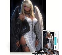 Rompecabezas de Anime de ángel con alas Blancas y Negras para Adultos,1000 Piezas,para desarrollar la Memoria,Ajuste Estable,sin Piezas Que se muevan,Compacto,Ideal para Jugar en Familia (38x52cm)