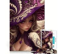 Rompecabezas de Anime de Chica Bruja de Ojos morados para Adultos, 1000 Piezas, fortalece la Memoria, pasatiempo para el hogar, Bordes limpios, Regalo Elegante (50x75cm)
