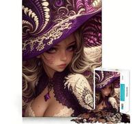 Rompecabezas de Anime de Chica Bruja de Ojos morados para Adultos, 1000 Piezas, Recall Upgrade Peaceful Time Tight Cut Santa Wish List (38x26cm)