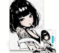 Rompecabezas de Anime de Chica fumando con Tatuajes para Adultos, 1000 Piezas, Rompecabezas para ejercitar la Mente, Juego de construcción de imágenes para el hogar, Regalo de cumpleaños (38x26cm)