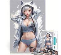 Rompecabezas de Anime de Chica Gata Blanca 1000 Piezas Entrenamiento Mental Divertido de Corte Limpio componentes Resistentes Entretenimiento cautivador para Interiores acogedores (38x52cm)