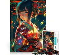 Rompecabezas de Anime de Chica Geisha samurái Japonesa,Juego de Memoria de 1000 Piezas,Manualidades de Corte de Alta precisión,desafío Cerebral Interactivo para el hogar (38x52cm)