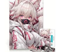 Rompecabezas de Anime de Chica Zorro Blanca para Adultos 1000 Piezas Juego de Memoria Ajuste Firme Montaje Seguro Juego de construcción de Conexiones significativas (38x52cm)