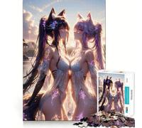 Rompecabezas de Anime de Chicas Zorro al Atardecer para Adultos,1000 Piezas,Rompecabezas Divertido de Alta precisión,Troquelado fácil de Aprender,Entretenimiento para Toda la Familia (38x52cm)