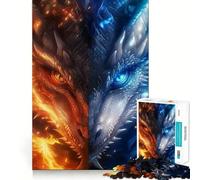Rompecabezas de Anime de dragón,Fuego y Hielo de 1000 Piezas para Adultos Juego de lógica con Cortes de precisión y Bordes Lisos reuniones Familiares (38x52cm)