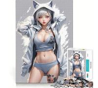 Rompecabezas de Anime de Gata Blanca para Adolescentes 1000 Piezas Juego para estimular la Mente Montaje Firme y Seguro Actividad para Fortalecer los Lazos Familiares (38x26cm)