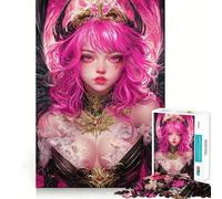 Rompecabezas de Anime de la Reina Fantástica de Cabello Rosa, 1000 Piezas para Adolescentes Mejora la Memoria, Tiempo de relajación, Bordes precisos, Regalo Creativo (38x26cm)