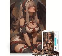 Rompecabezas de Anime de una Chica con alas Negras para Adultos,1000 Piezas,estimulación Mental,Juego de Corte preciso,alineación, Actividad para Fortalecer los Lazos Familiares (38x52cm)