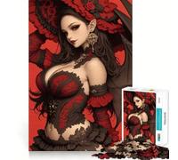 Rompecabezas de Anime de una Chica con alas y Vestido de Rojo para Adolescentes, 1000 Piezas, Juguete Que desafía la Mente, diversión Relajante, Corte preciso, Regalo Festivo (38x52cm)