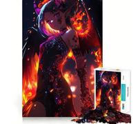 Rompecabezas de Anime de una Chica Demonio con alas y Fuego,1000 Piezas,Juguete de construcción Focus,Ajuste Huecos,Actividad gratificante para días lluviosos (38x52cm)