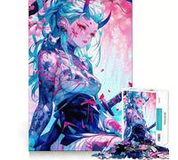 Rompecabezas de Anime de una Chica Demonio con Espada,1000 Piezas,Juguete para Adultos Que desafía la Mente,Corte preciso,alineación, Actividad Divertida para Toda la Familia (38x52cm)