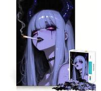 Rompecabezas de Anime de una Chica Diablo fumando un Cigarrillo para Adultos,1000 Piezas,Juego de Memoria Cerebral,Cortado con láser para un Ajuste Perfecto, aliviar el estrés