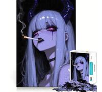 Rompecabezas de anime de una chica diablo fumando un cigarrillo para adultos,1000 piezas,juego para ejercitar la mente,corte de precisión,bordes suaves,desafío divertido para pasar el tiempo (50x75cm)