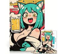 Rompecabezas de Anime de una Chica Gato con Cerveza para Adultos,1000 Piezas,Juego Think Boost,Estructura de Encaje precisa,fácil de Aprender,diversión para Toda la Familia (50x75cm)