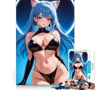 Rompecabezas de Anime de una Chica Gato en lencería de látex Negra para Adultos,1000 Piezas,Juego Think Boost,Estructura de Encaje precisa,fácil de Aprender,diversión para Toda la Familia (38x26cm)