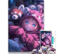 Rompecabezas de Anime de una Chica Panda roja para Adolescentes, Juguetes desafiantes Cada Pieza es única Juego Familiar desafiante y Divertido 50x75cm