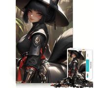 Rompecabezas de Anime de una Chica Zorro con Traje Negro para Adultos,1000 Piezas,Juego de Memoria,Ajuste Firme,Montaje Seguro,Juego de construcción de Conexiones significativas (38x52cm)