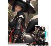 Rompecabezas de Anime de una Chica Zorro con Traje Negro para Adultos,1000 Piezas,Juego para estimular,tamaño Uniforme,Piezas precisas,Ideal para Viajar, ejercitar
