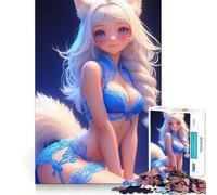 Rompecabezas de Anime de una Chica Zorro en lencería Azul,1000 Piezas,Juego Interactivo para estimular el Pensamiento,Cierre Seguro sin Piezas Sueltas,desafío Mental para el hogar (38x26cm)