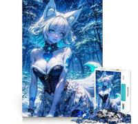 Rompecabezas de Anime de una Chica Zorro en un Bosque Invernal,1000 Piezas,Juego Divertido y sin Rebabas,Piezas de Corte Limpio,portátil y fácil de Transportar (38x26cm)