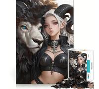 Rompecabezas de Anime de una Mujer de Pelo Blanco con un león 1000 Piezas Juego de concentración Mental Corte de precisión Bordes Suaves Juego para Construir Conexiones significativas (38x52cm)