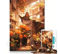 Rompecabezas de Anime Florista Gato Jengibre 1000 Juego de concentración Mental Corte de precisión Bordes Suaves Juego de construcción de Conexiones significativas (38x52cm)