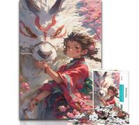 Rompecabezas de Anime Fox Girl para Adolescentes 1000 Piezas para aliviar el estrés Pasar el rato y Mejorar el Amor en Pareja 38x26cm