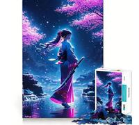 Rompecabezas de Anime Geisha en estanques nocturnos para Adultos,1000 Piezas,Divertido Juego de Memoria,componentes Resistentes y de Corte Limpio, aliviar el estrés (38x26cm)