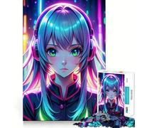 Rompecabezas de Anime neón con diseño de Chica Gamer para Adultos, 1000 Piezas, Juguete de razonamiento y Habilidad, Alivio de la ansiedad, Corte preciso, Regalo Elegante (38x52cm)